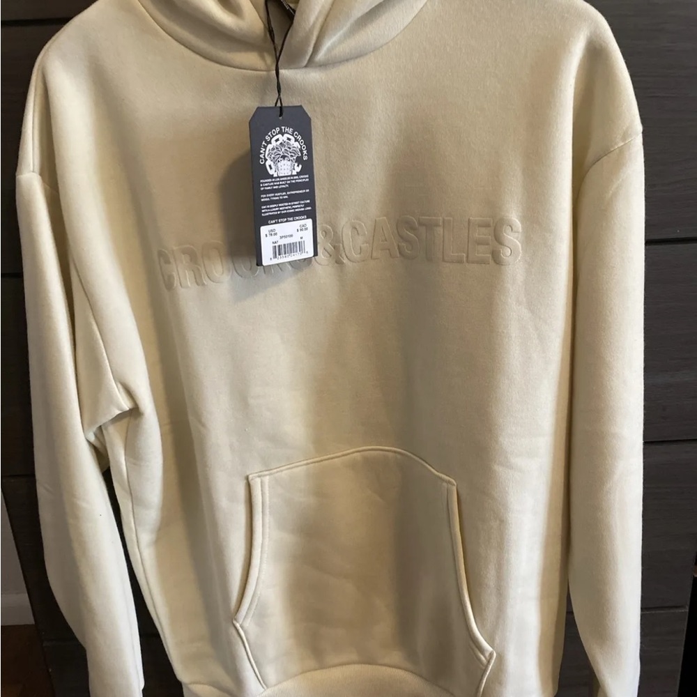 Crooks & Castles Mens Fleece  Hoodie Ivory Size Medium -NWT
